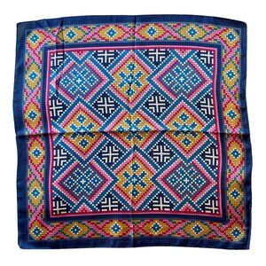 Southwestern Scarf Wrap Square Geometric Squares 27" X 27" Pink Blue Yellow Red